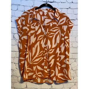 Maurices Women's Button Front Sleeveless Blouse Size XL Burnt Orange and White